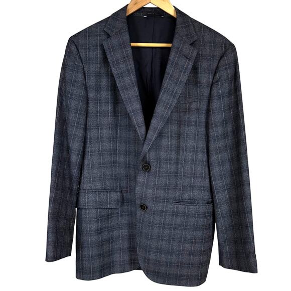 Hugo Boss Men's Jayden Blue Plaid Two Button Blazer Size 38R Excellent Condition